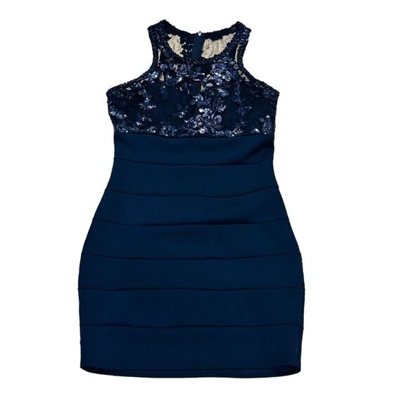 Sequin Hearts Navy Blue Sequin Bodycon Midi Dress - Size 7 - Picture 7 of 16